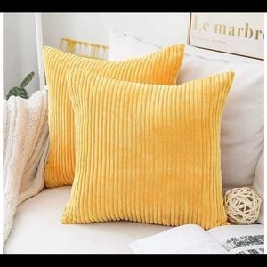 Throw Pillow Covers Decorative Striped Velvet Square Mustard